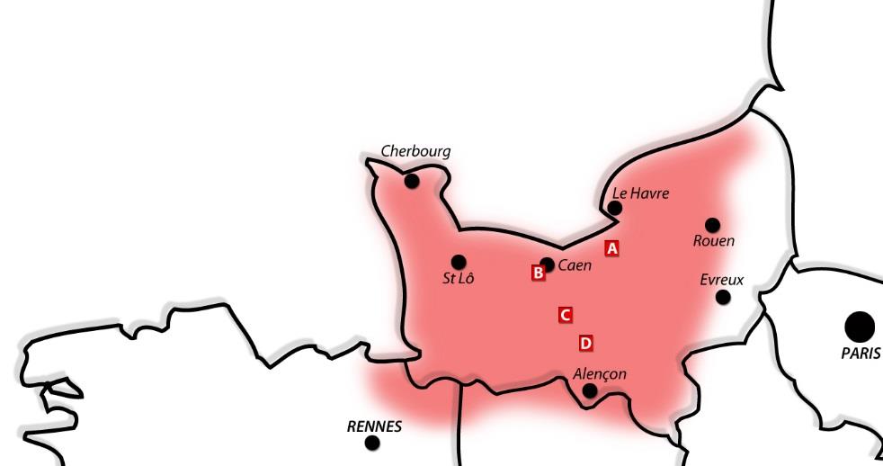 AMENAGEO : Situation des sites en Normandie - PONT L'EVEQUE - CAEN - FALAISE - ARGENTAN
